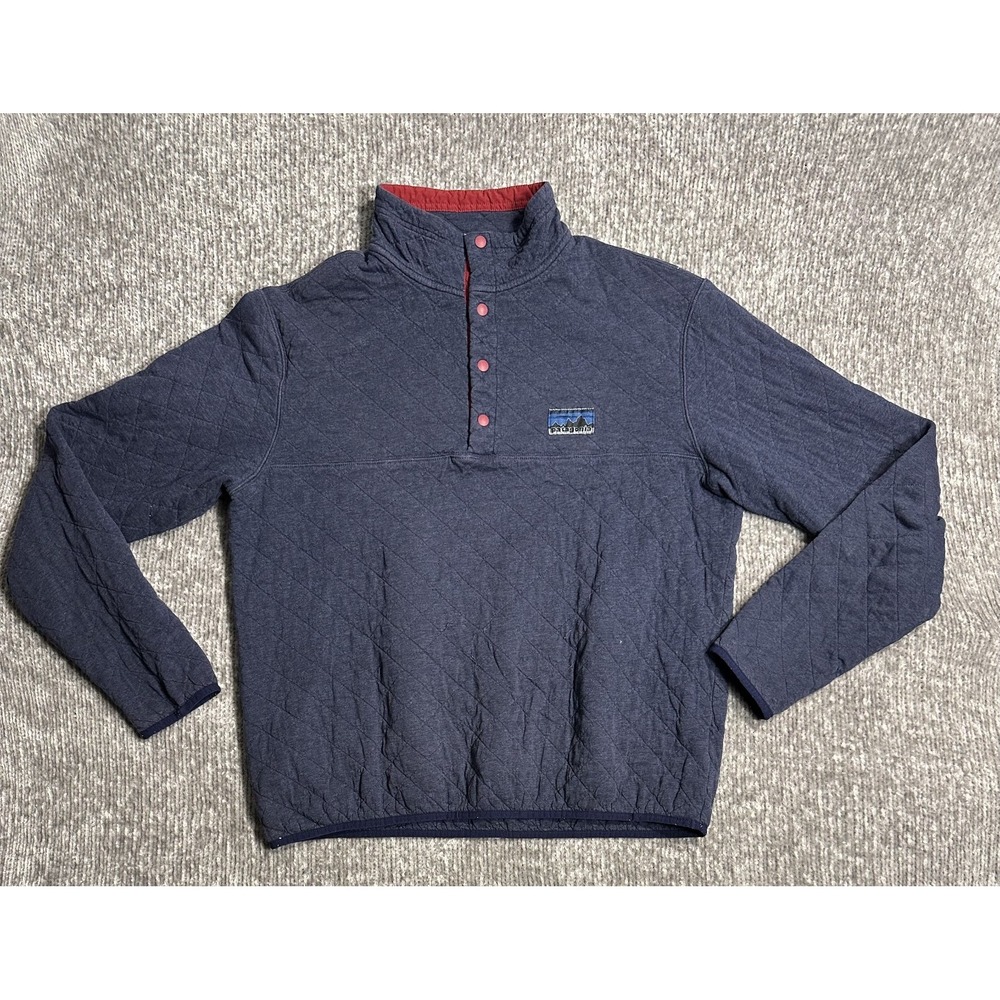 Patagonia Snap-T Pullover Men's L Blue Organic Cotton 1/4 Button Up Quilted